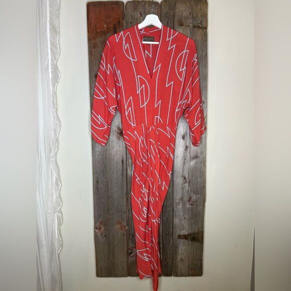Bel Kazan Fidel Dress in Coral Zig Zag Midi Kimono size XS - Picture 3 of 13